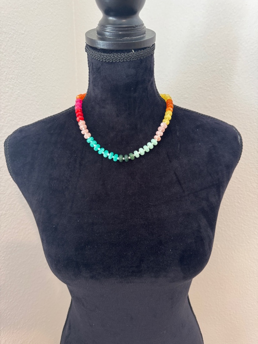 Rainbow Beaded Necklace — Red, Pink, Orange, Yellow, Green, Teal